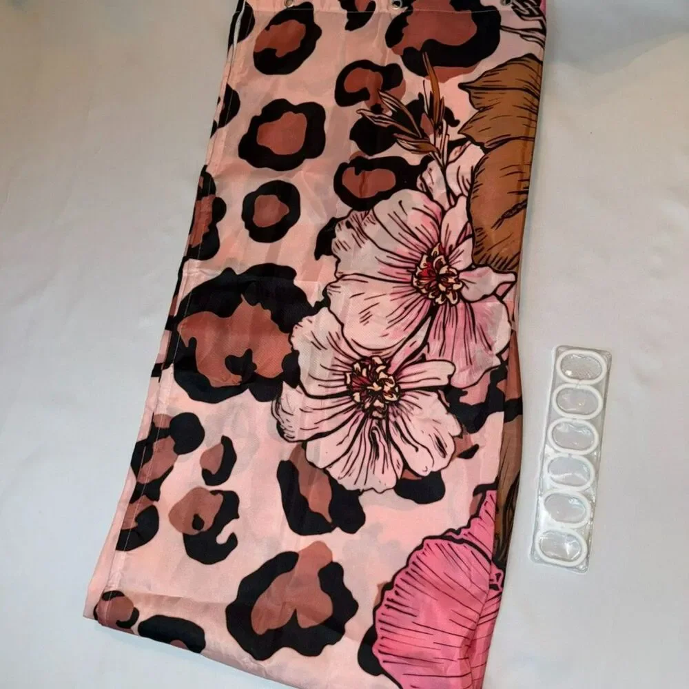 Leopard Pink Flowers Curtain w/ Ring Hooks - 70